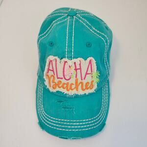Kbethos Vintage Women's "Aloha Beaches" Distressed Baseball Hat Adjustable Blue
